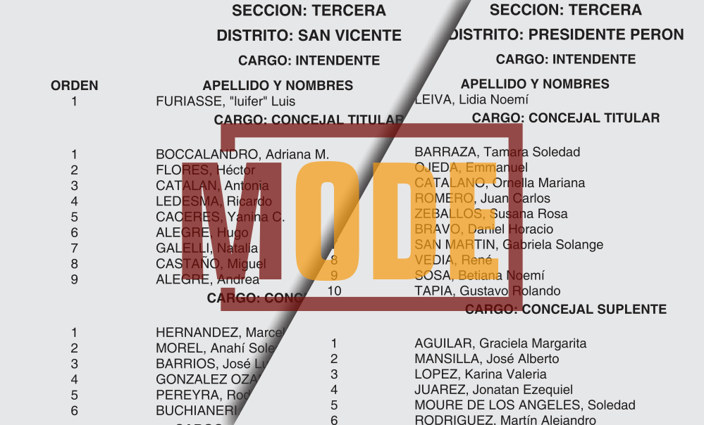 RG | Oficializaron las listas del MODE en San Vicente y Presidente Perón