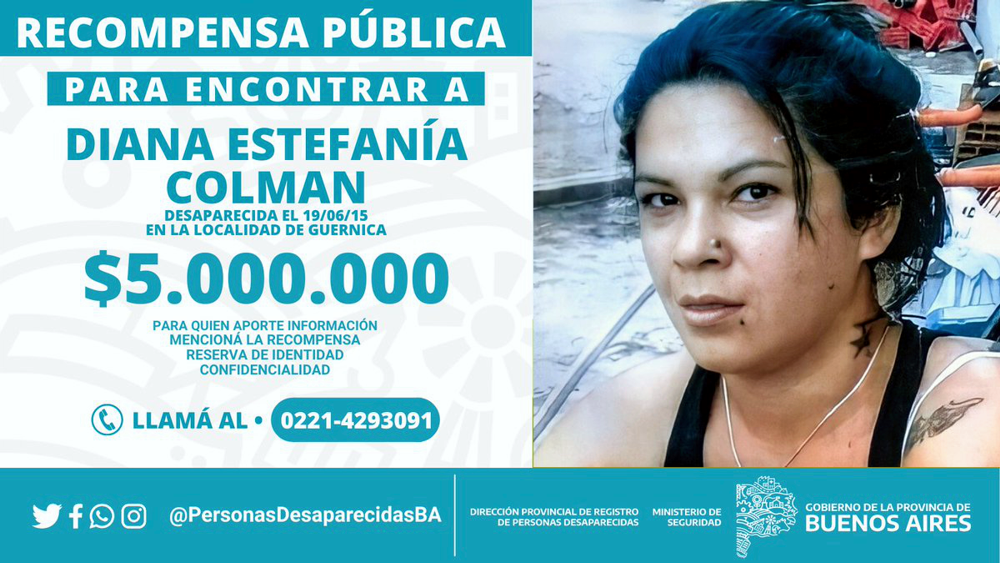 Guernica | Ofrecen una recompensa de hasta 5 millones de pesos por noticias de Diana Colman